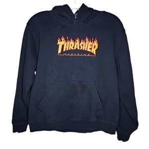 Thrasher Magazine Flame Logo Pullover Hoodie Sweatshirt Sz M San Francisco Flaw